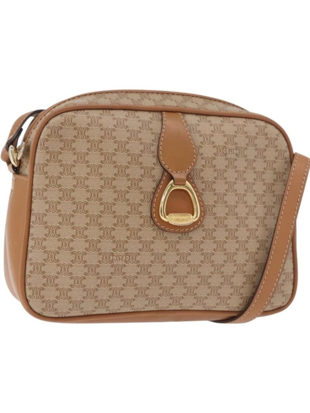 CELINE Macadam Canvas Shoulder Bag PVC Beige Gold